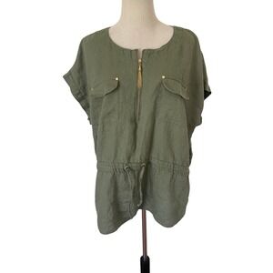 Ellen Tracy Women's Olive Green Linen Top Tunic Xl Lagenlook